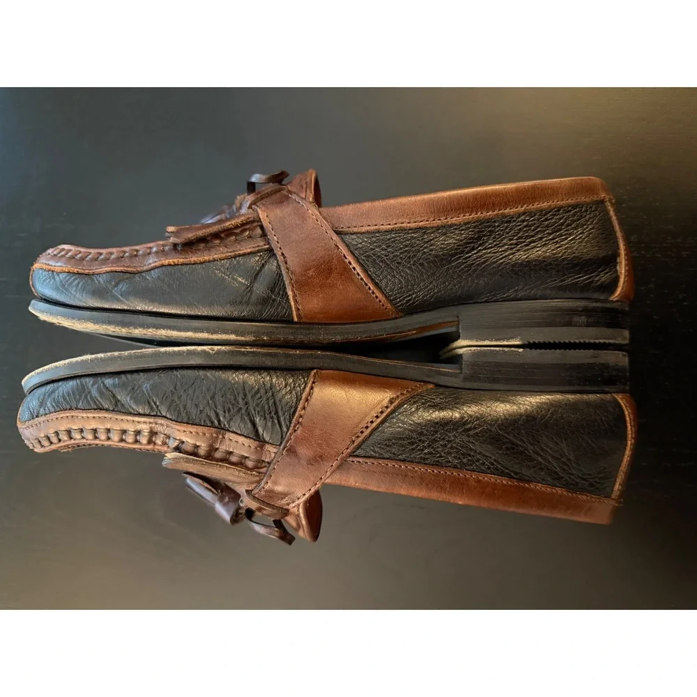 Johnston & Murphy Tasseled Kiltie Loafer Mens‎ 9.5M Black/Brown Leather Slip-On